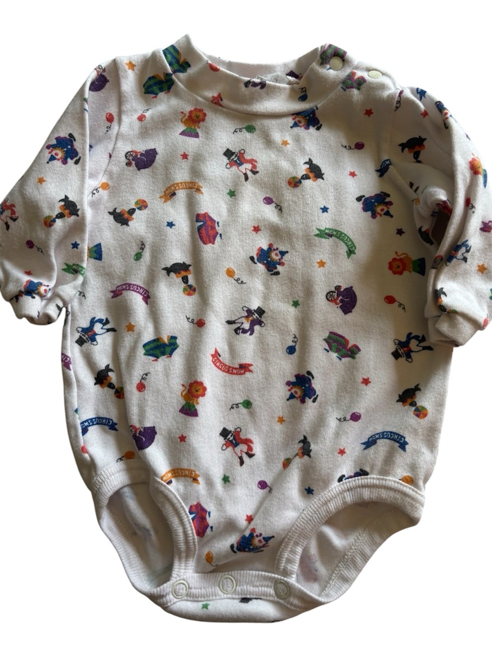 🔴Carter's White Circus Character Print Long-Sleeve One-Piece vintage
